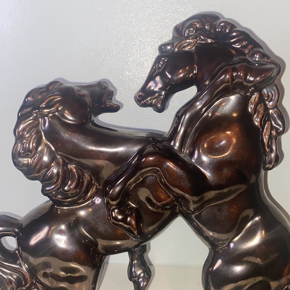 Mid-Century Fighting Stallions Statue Ceramic Bronze Glaze-Vintage 1960’s - Picture 9 of 13
